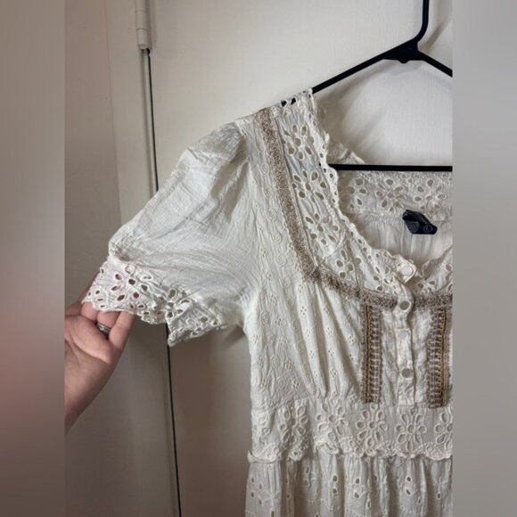 Me2Magic 100% Cotton Floral Eyelet Lace Embroidered Boho Hippie Maxi Dress Large - Picture 3 of 16